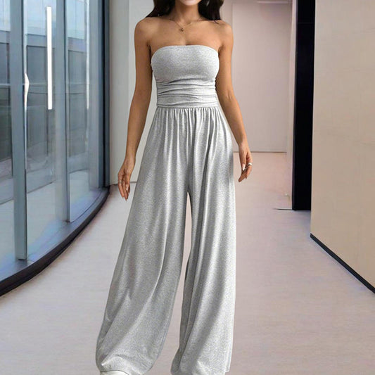 Strapless Wide-Leg Palazzo Pants Pleated Jumpsuit - US Only