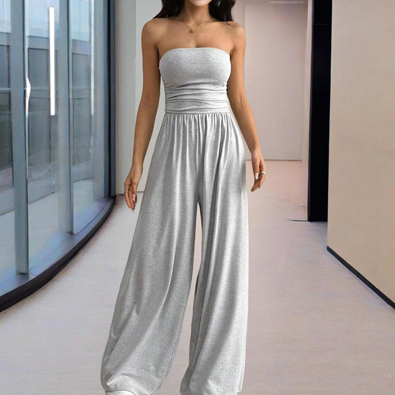 Strapless Wide-Leg Palazzo Pants Pleated Jumpsuit - US Only