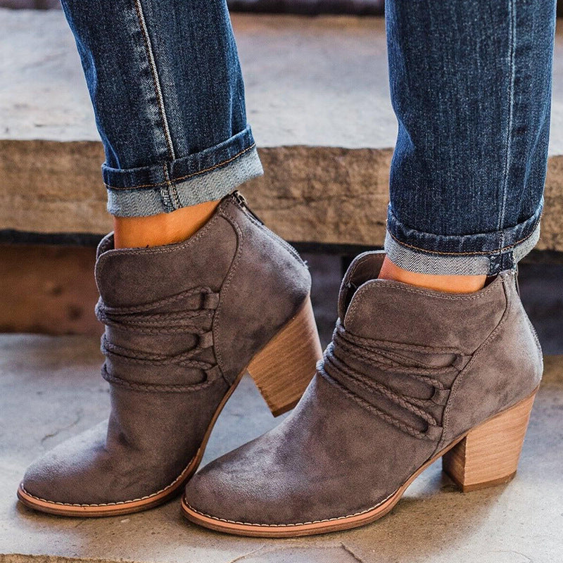 Retro V Cutout Chunky Ankle Boots