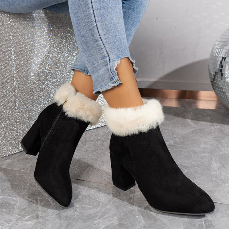 Plaid Square-Heel Suede Boots