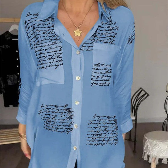 Letter Print Long-Sleeve Women's Shirt