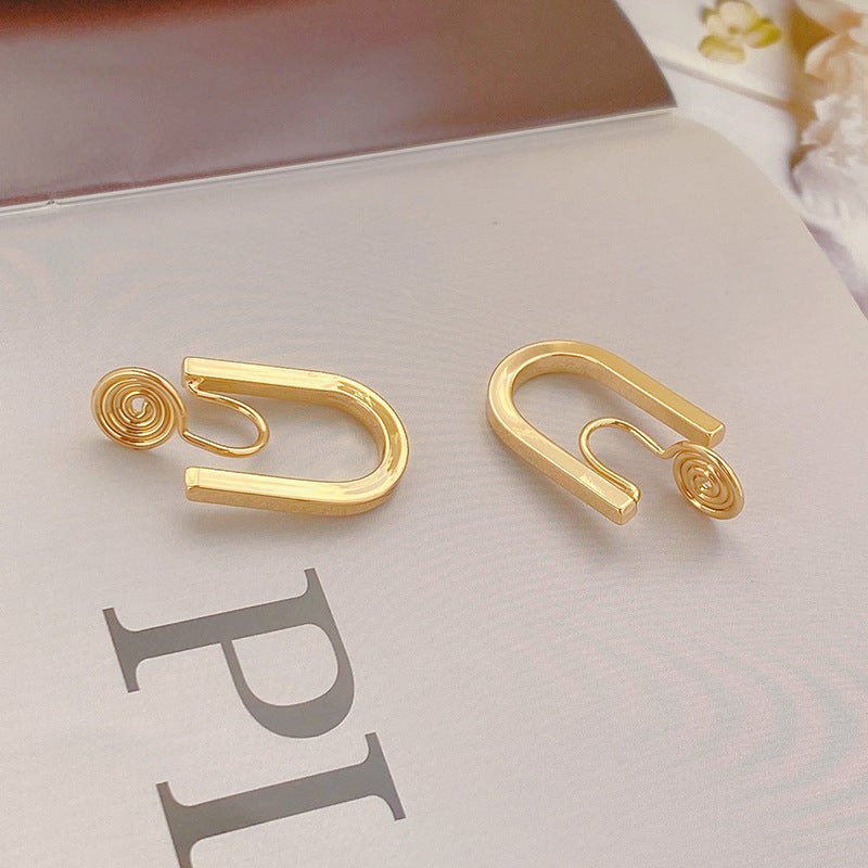 Top quality 18K Gold Color Mosquito Coil Clip on Hoop Earrings Hot Sale C Shape Copper C Shape Cuff Earrings Ear Clip