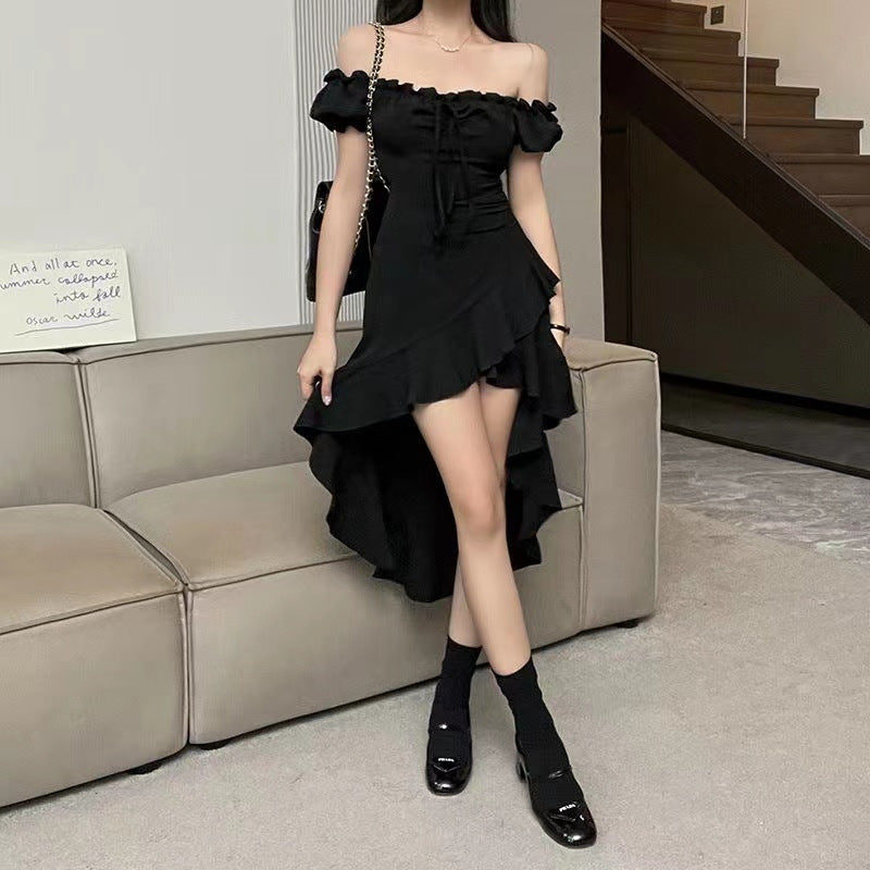 Ruffled Irregular Dress Women's Off-shoulder Waist-tight Sexy