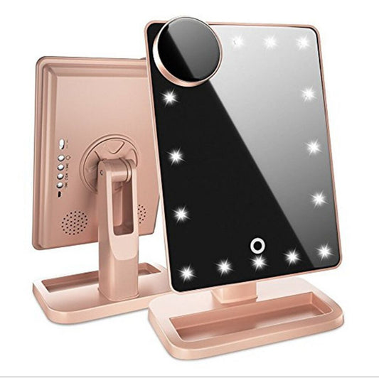 Touch-Screen Makeup Mirror With 20 LED Light Bluetooth Music Speaker - 10x Magnifying Mirrors Lights