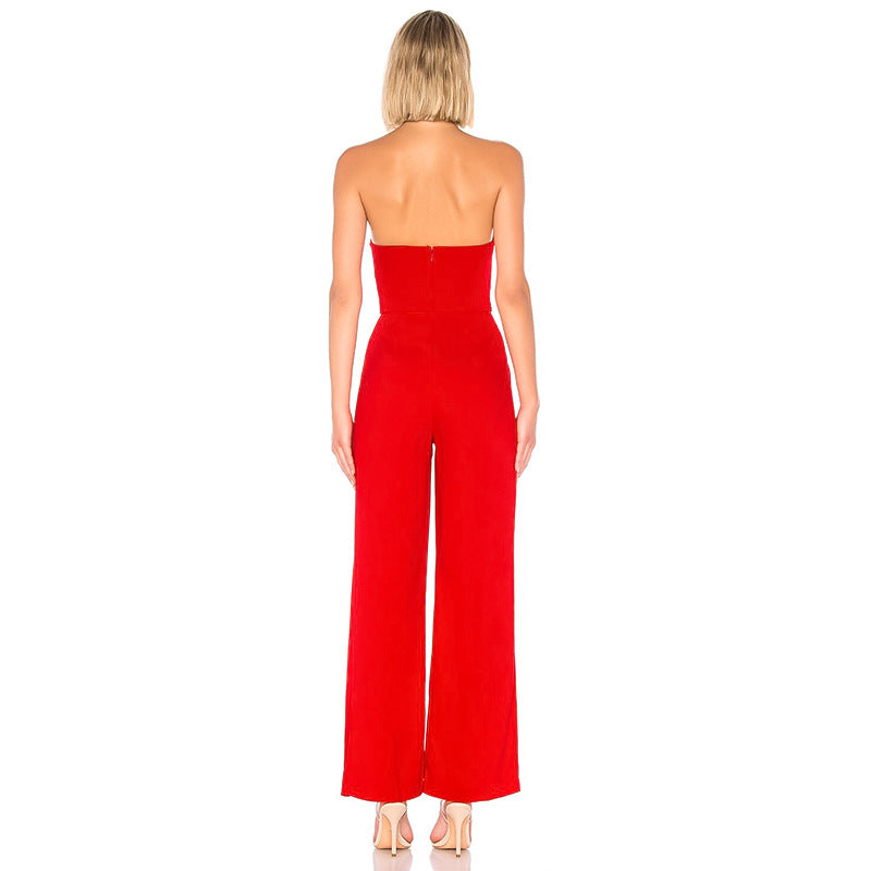 Split Trousers Suit - Women's Tube Top Wrapped Hip Bandage Jumpsuit