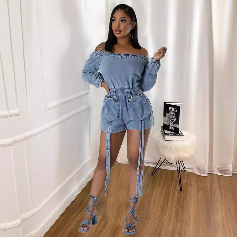 Wrapped-Chest Elastic-Waist Shorts Jumpsuit