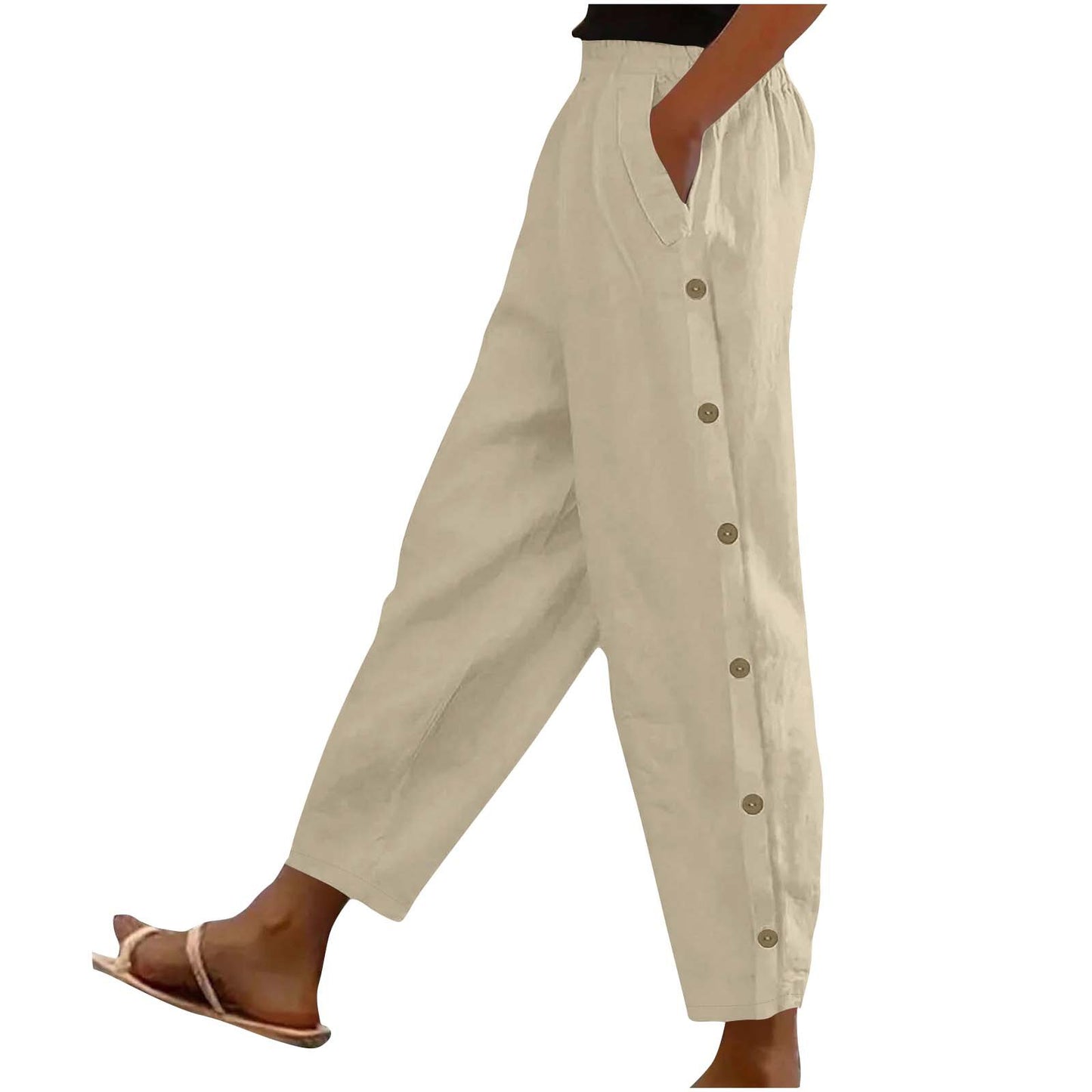 Mid-Rise Cotton-Linen Casual Loose-Fitting Trousers
