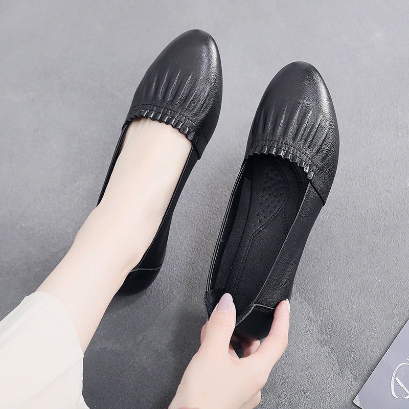 Flat Genuine Leather Office Lady Shoes