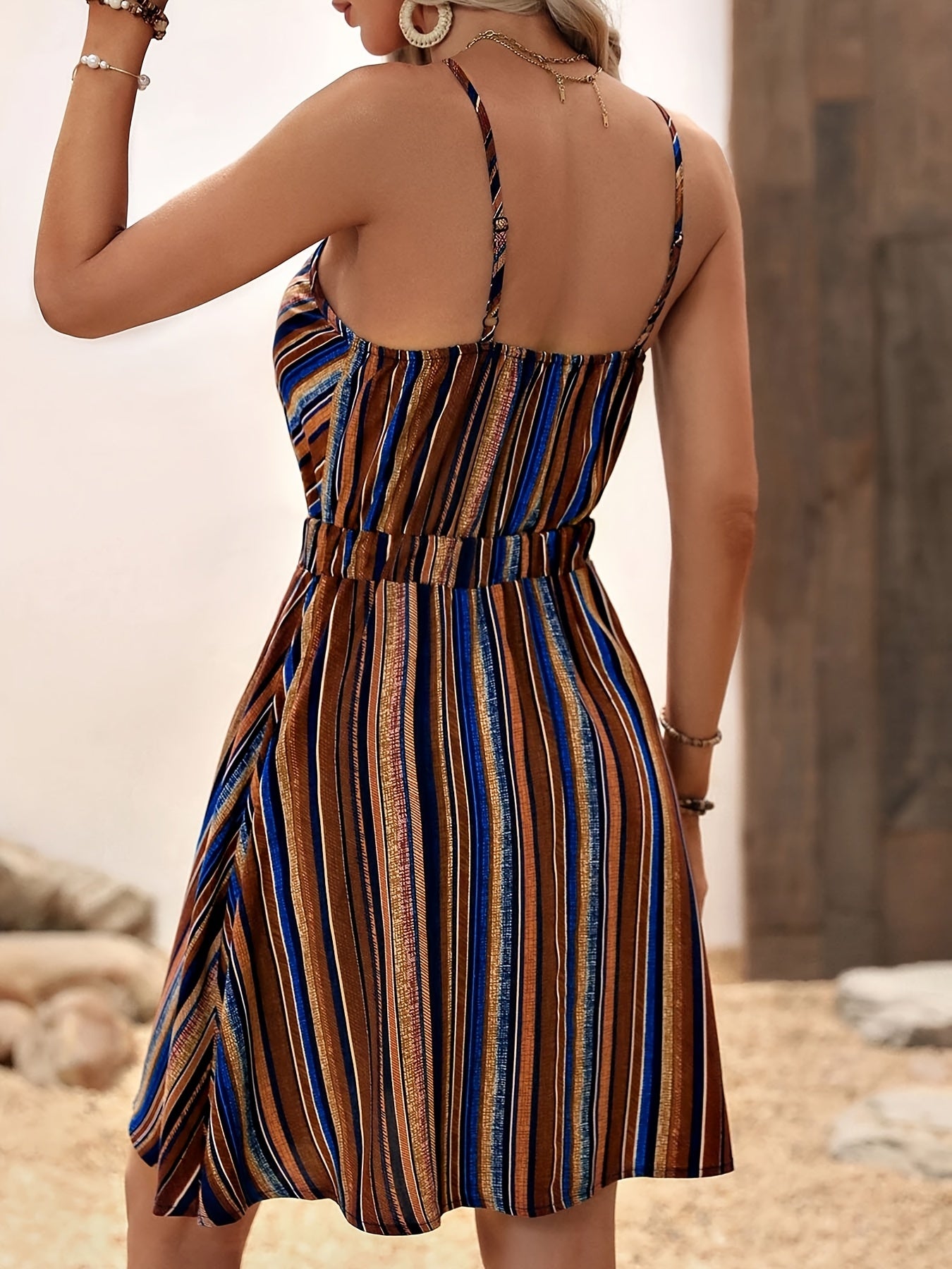 Striped Printed Slip Mini Dress - US Only