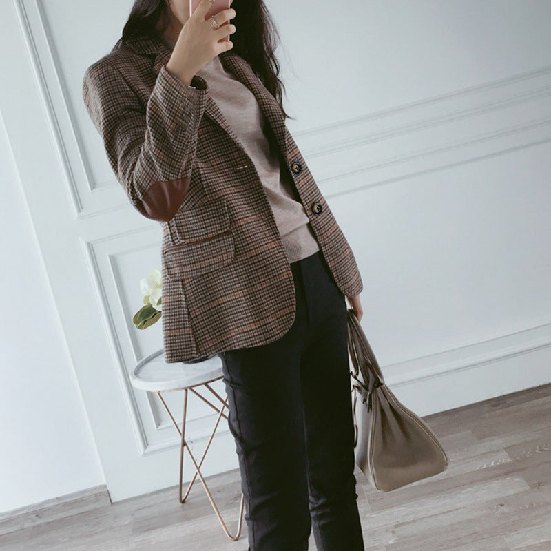 Woollen Plaid Small Suit Jacket For Women