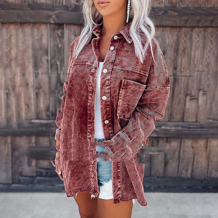 Distressed Corduroy Shirt Jacket