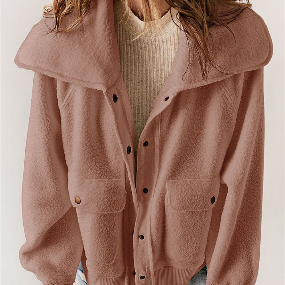 Women's Warm Casual Cardigan Breasted Jacket - Plush Long-Sleeve Coat