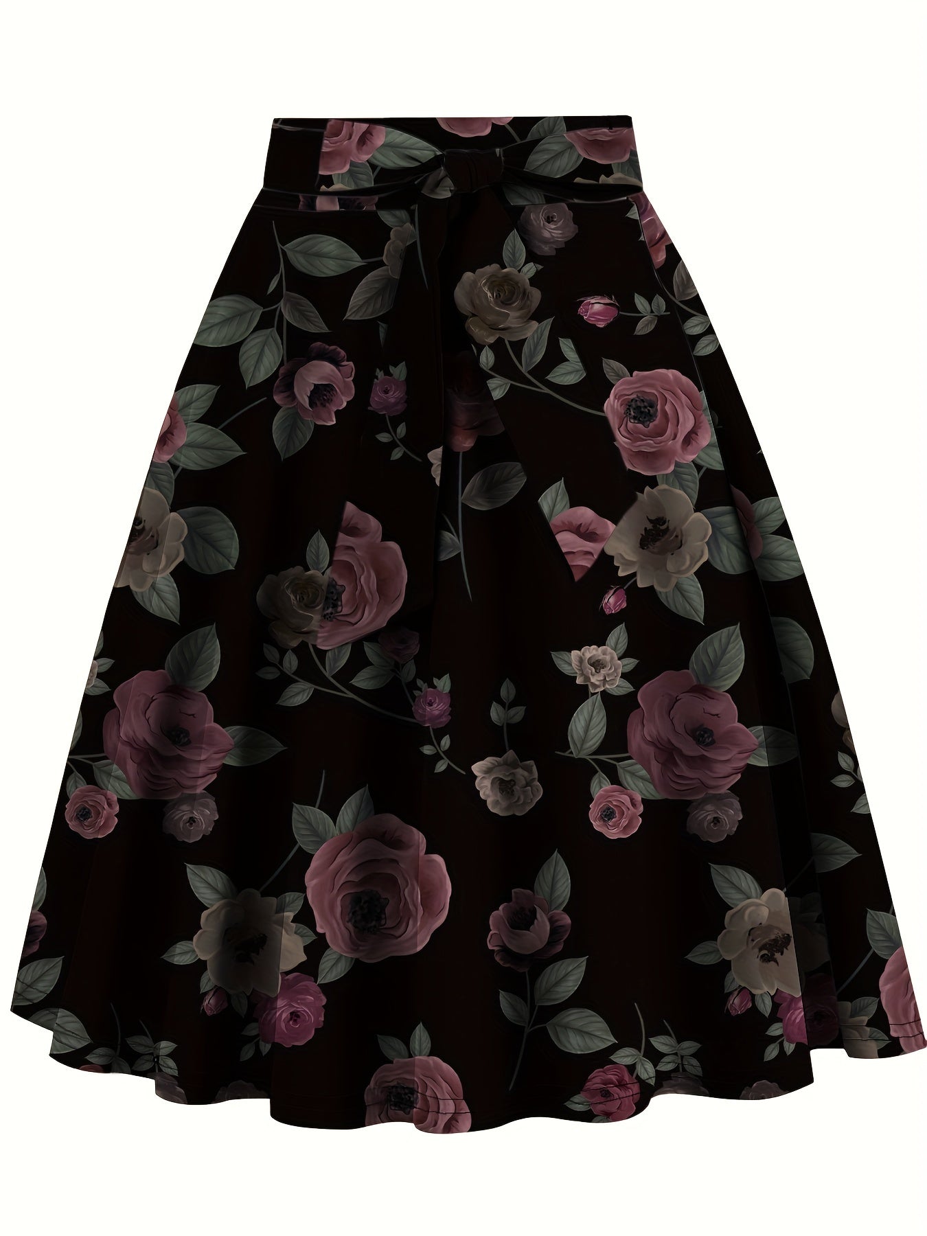 Elegant Belt Floral Midi Skirt