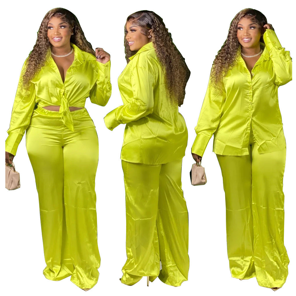 Europe & America Cross-Border Hot Sale - Plus-Size Women's New Solid-Colour Fashion Casual Two-Piece Suit