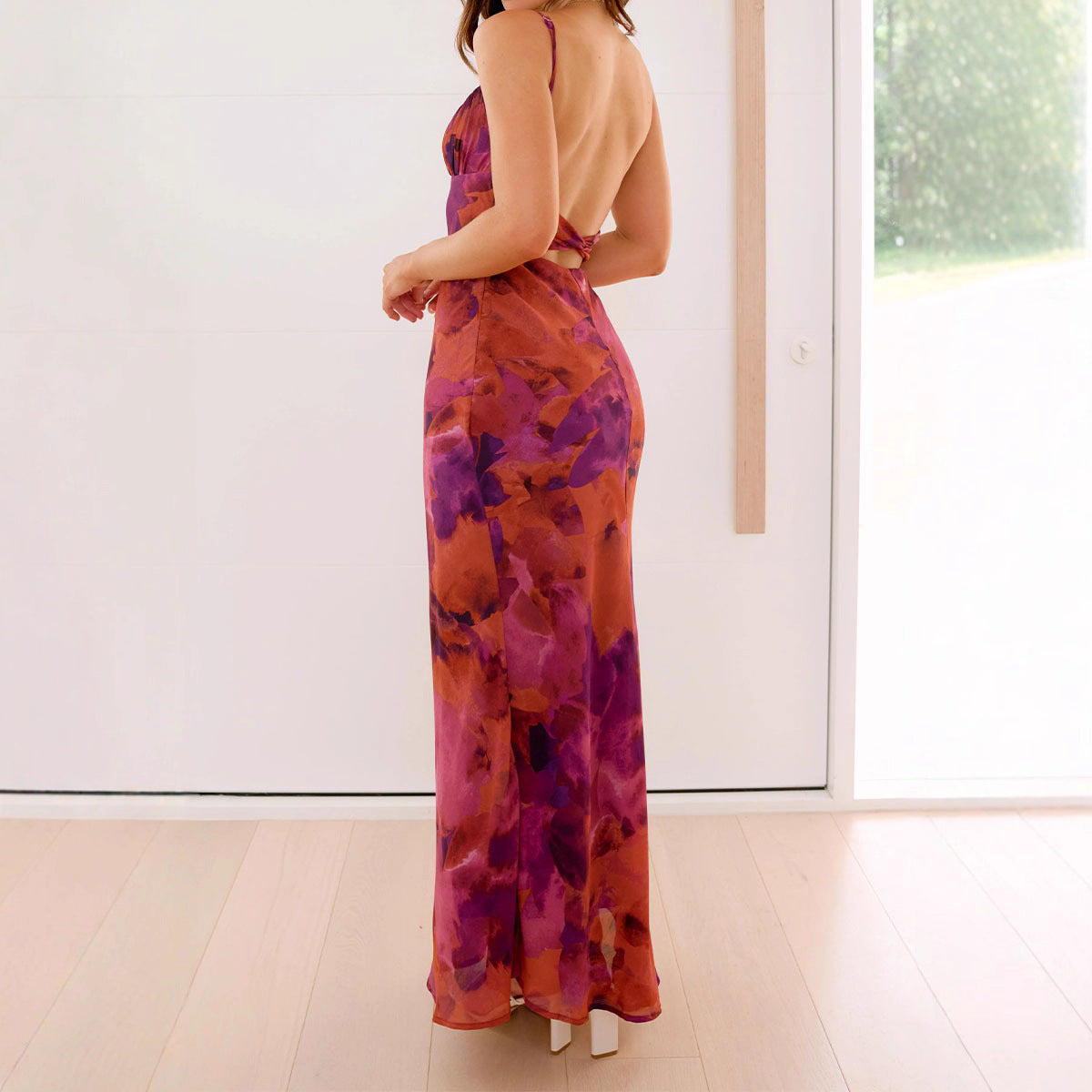 Elegant Dyed Hollow Backless Strap Dress
