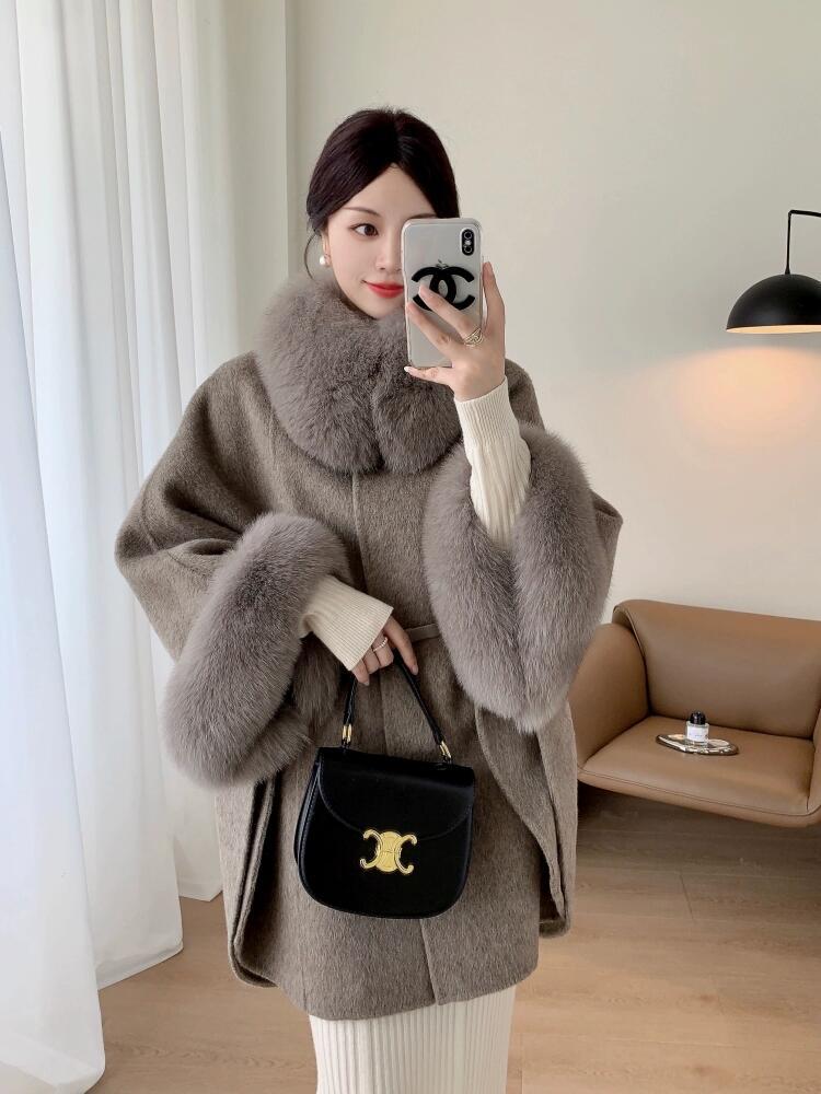New Fox Fur Cashmere Double-Sided Shawl Coat