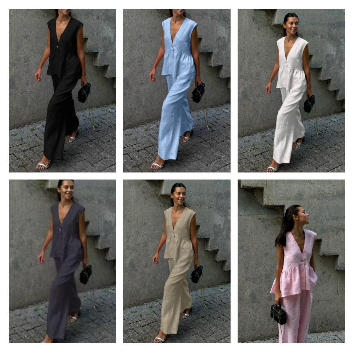 V-Neck Vest & Wide-Leg Pants Outfit