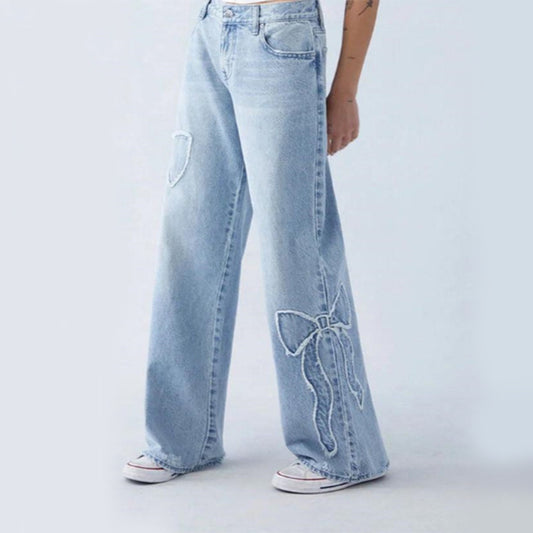 Women's Frayed Butterfly Denim Trousers