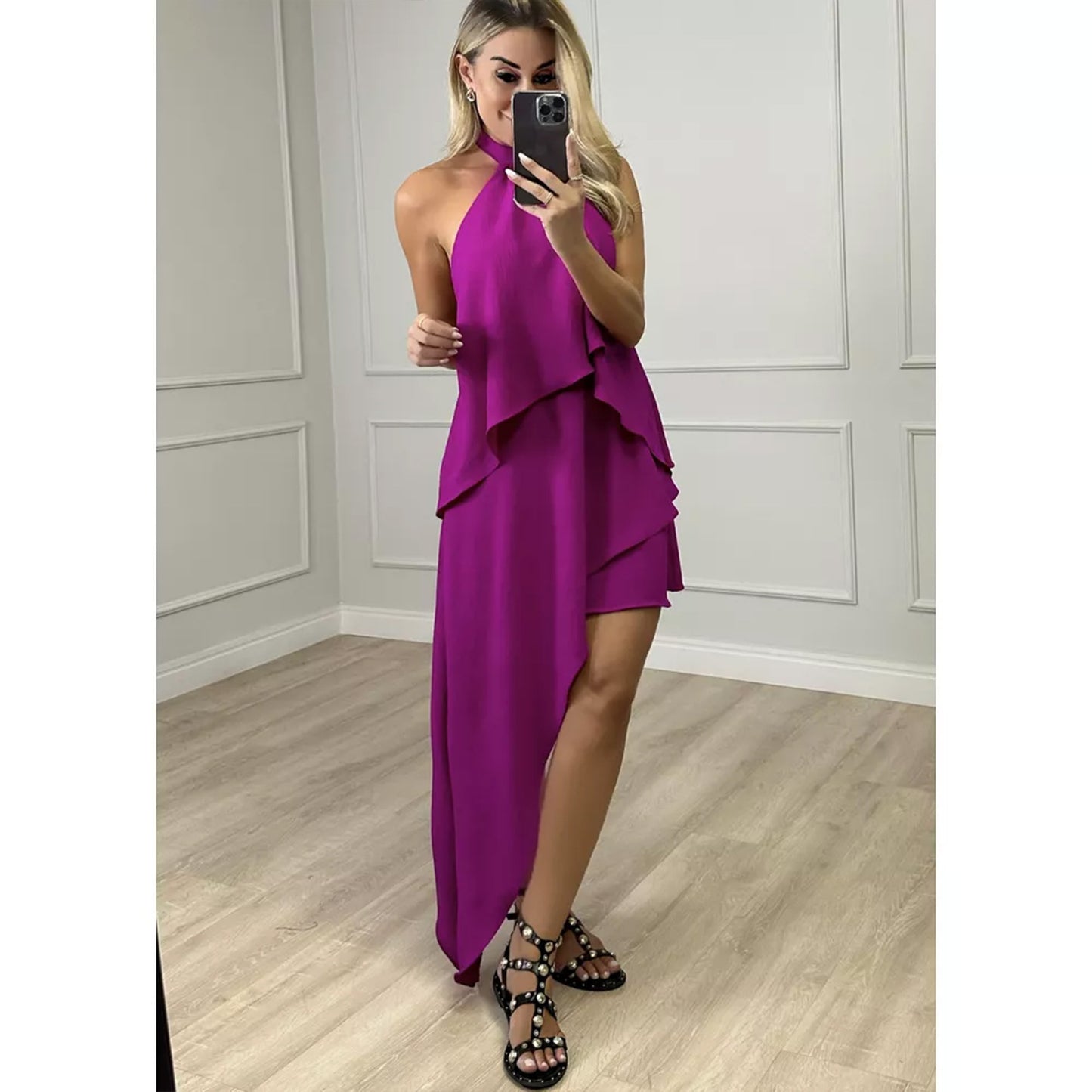 Crossbody Halter Layered Dress