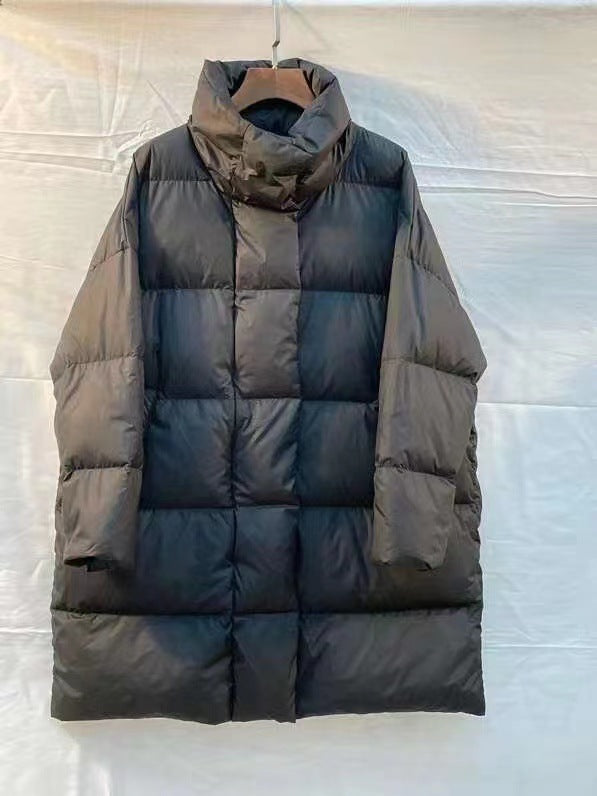 Standing-Collar Mid-Length Silhouette Down Jacket For Women