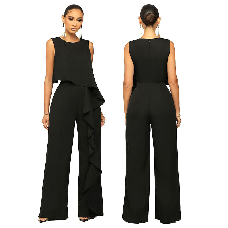 Sleeveless Solid-Colour Jumpsuit