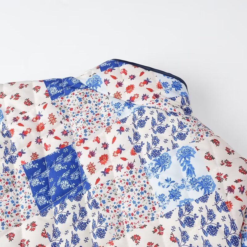 Vintage Stand Collar Printing Quilting Cotton Women's Clothes