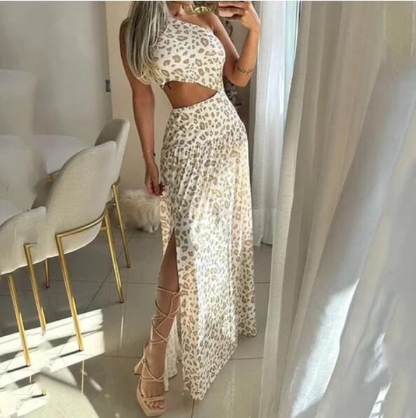 Sleeveless Leopard Print Split-Sling Dress - Street Fashion