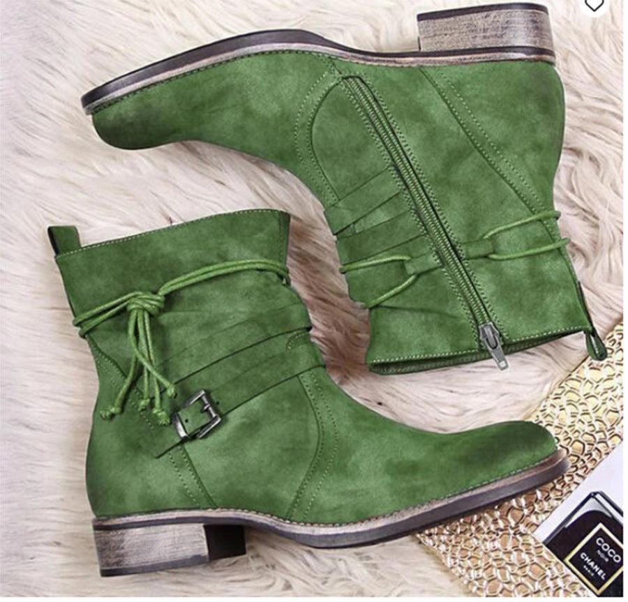 Buckle Ankle Side-Zipper Boots