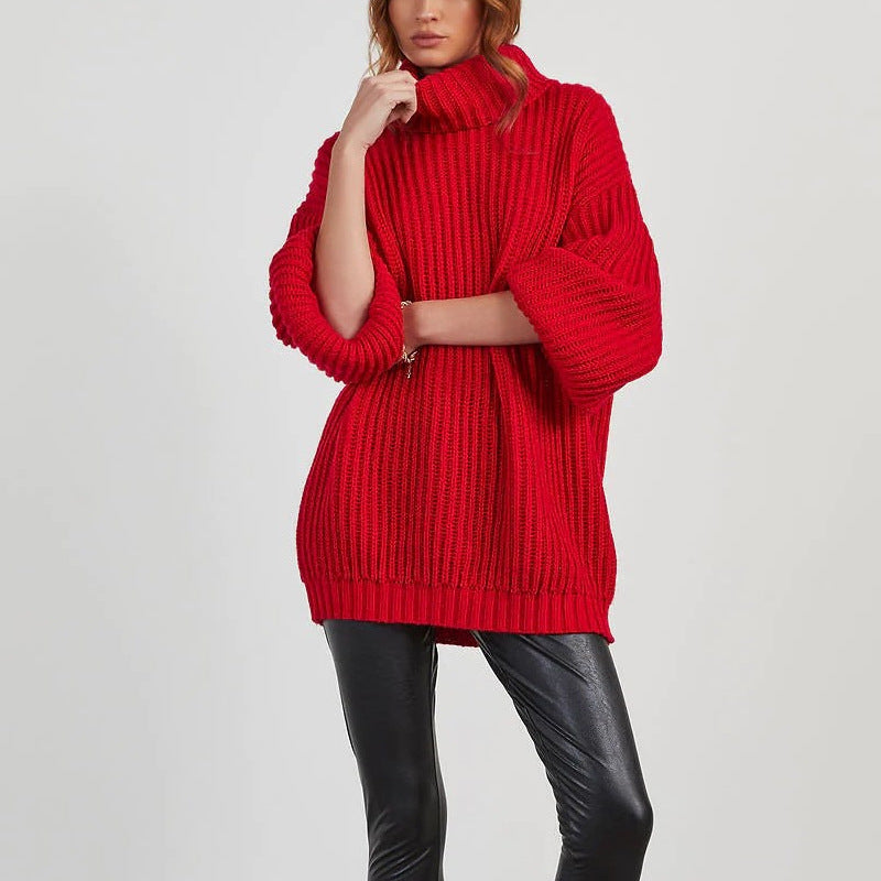 Turtleneck Long-Sleeve Loose Sweater Dress