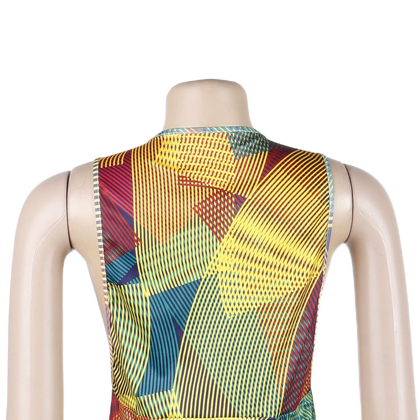 European & American Deep-V Stripe Digital Printing Jumpsuit