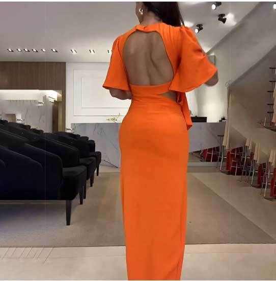 Beautiful Round-Neck Backless Waist-Trimming Dress For Women