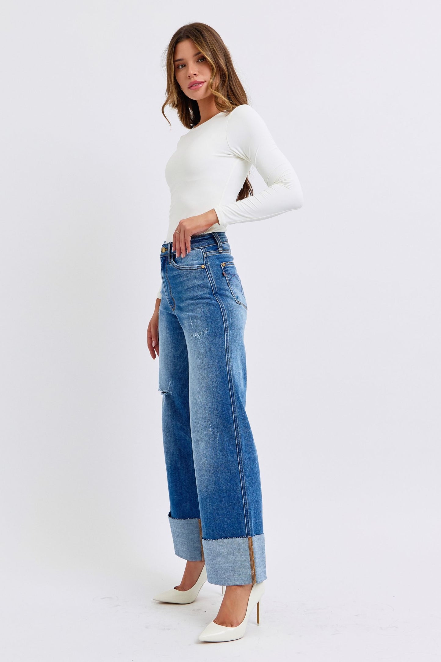 Distressed High-Waist Wide-Leg Jeans - US Only