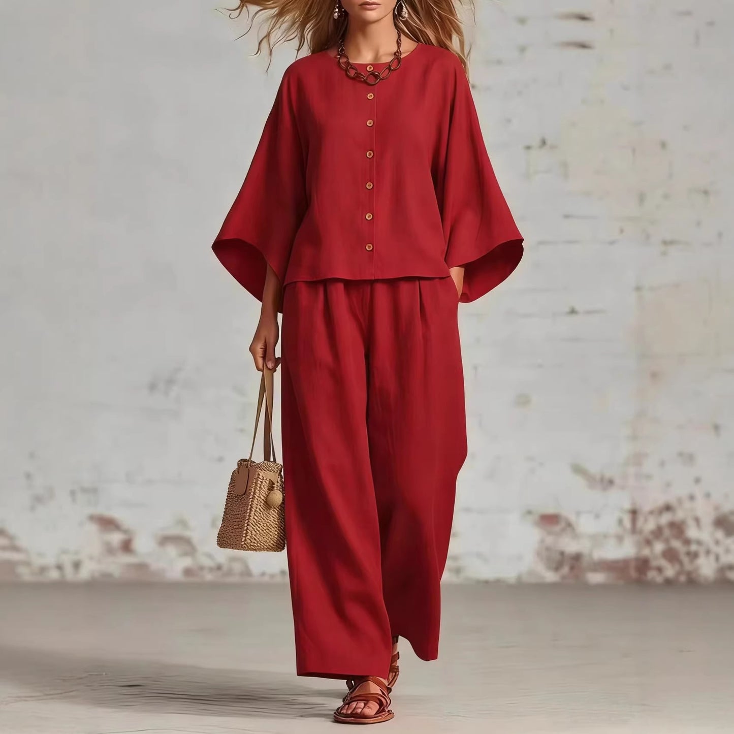 Women's Cotton And Linen Wide-leg Pants Suit