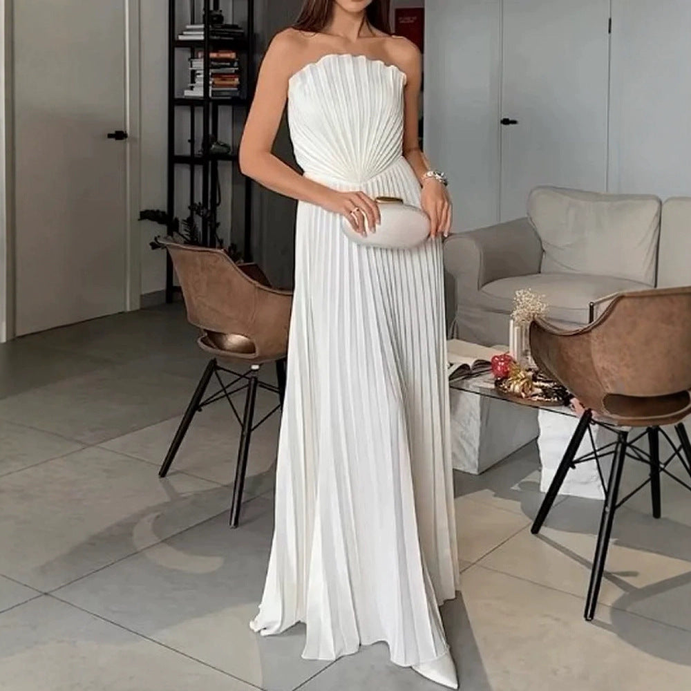 Folding Pleated Maxi Swing Dress