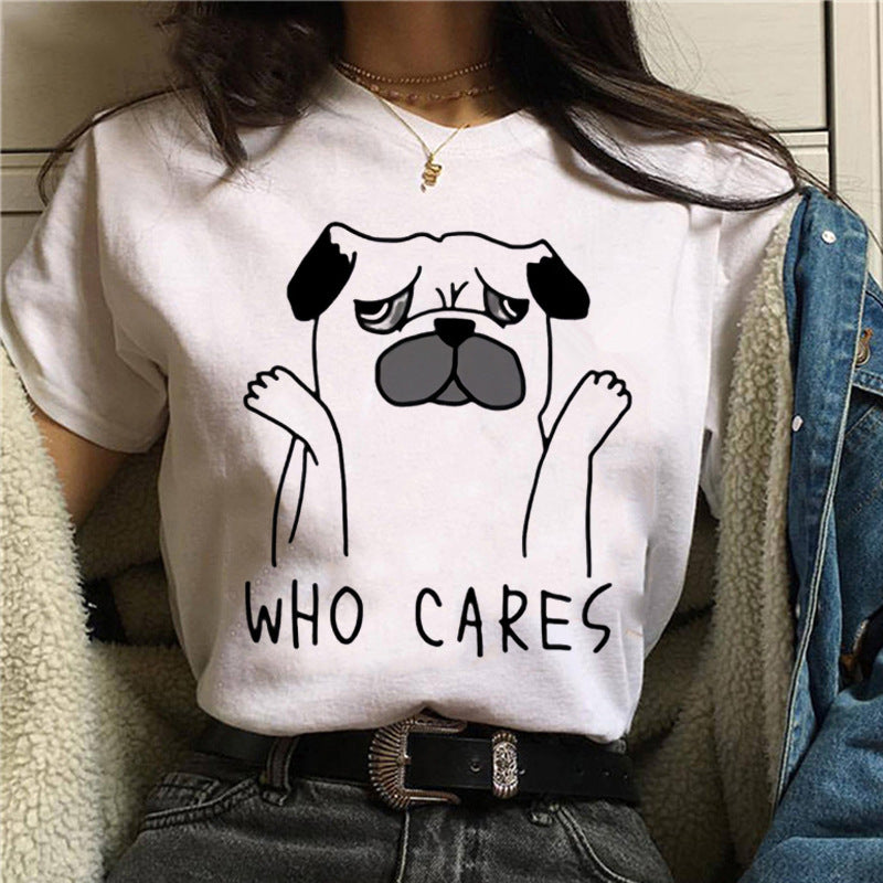 Pug Print Round-Neck Short-Sleeve Women's T-Shirt