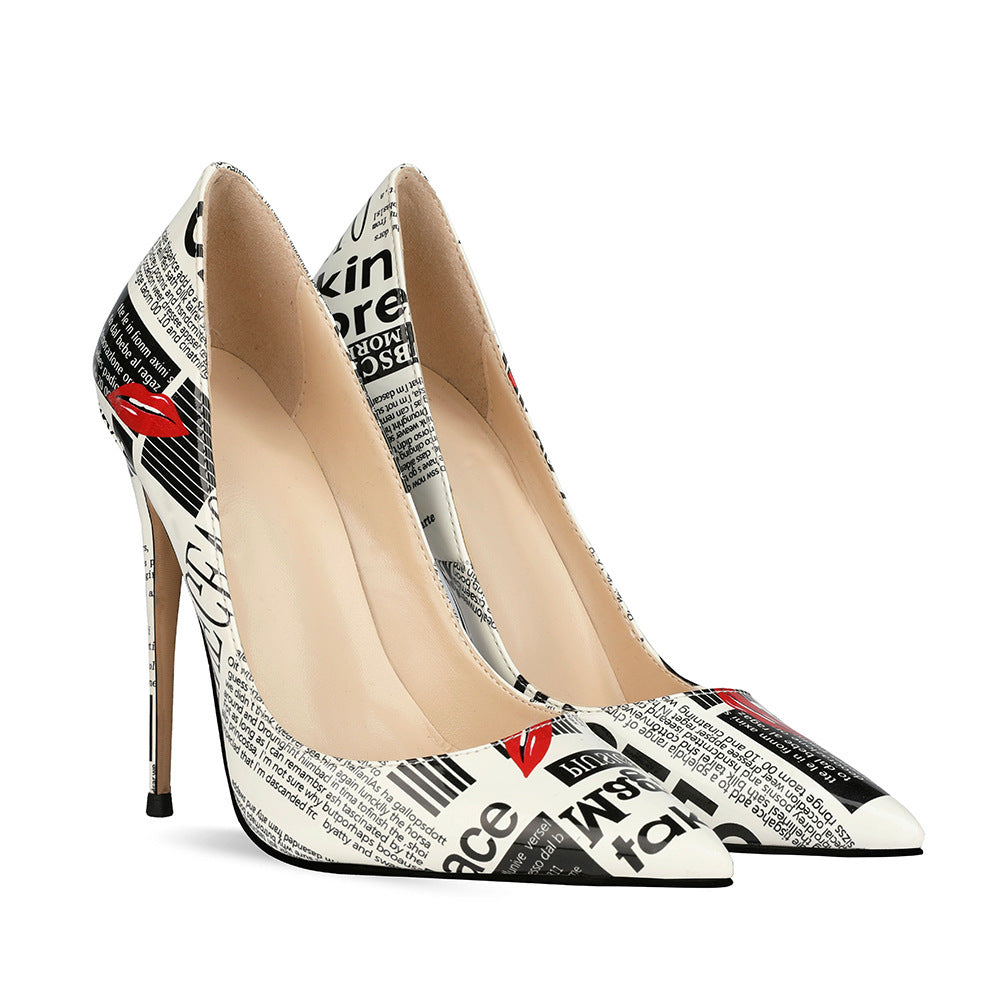 Women's Graffiti Fashion High Heels (12cm) - Pointed-Toe Stiletto Shoes