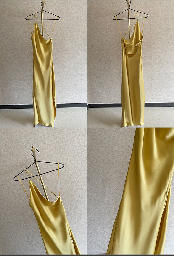 French-Style Satin  Backless Long Dress