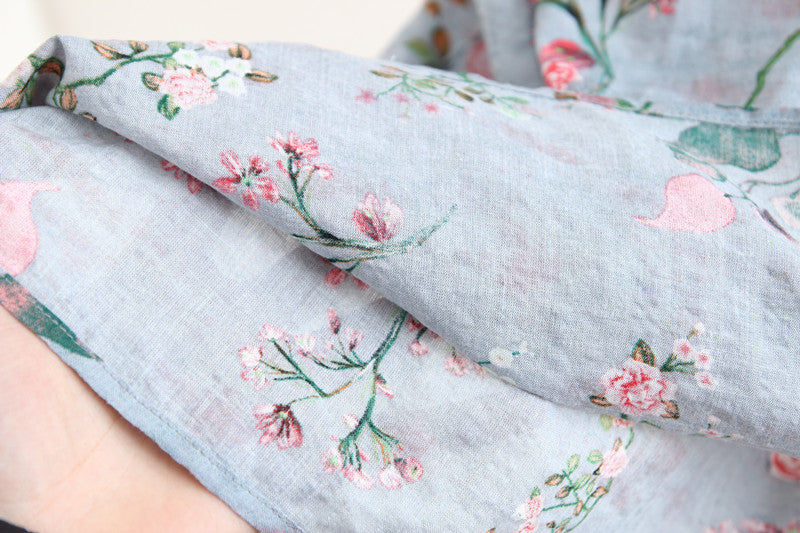 Women's Cotton And Linen Color A-Line Floral Long Dress