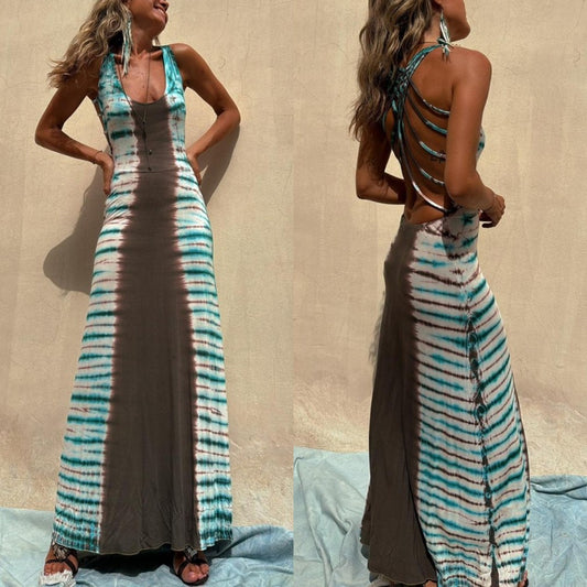 Backless Lace-Up Maxi Dress