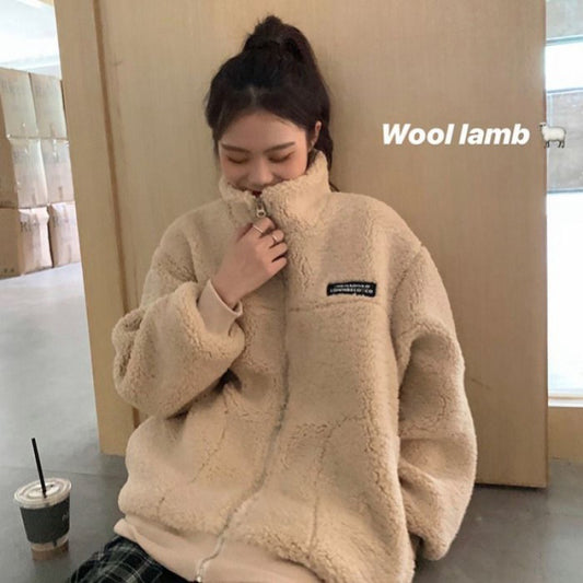 Stand-Collar Lamb Plush Thickened Coat