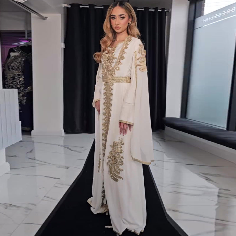 French Vintage Style Phnom Penh Embroidery Elegant Long Dress