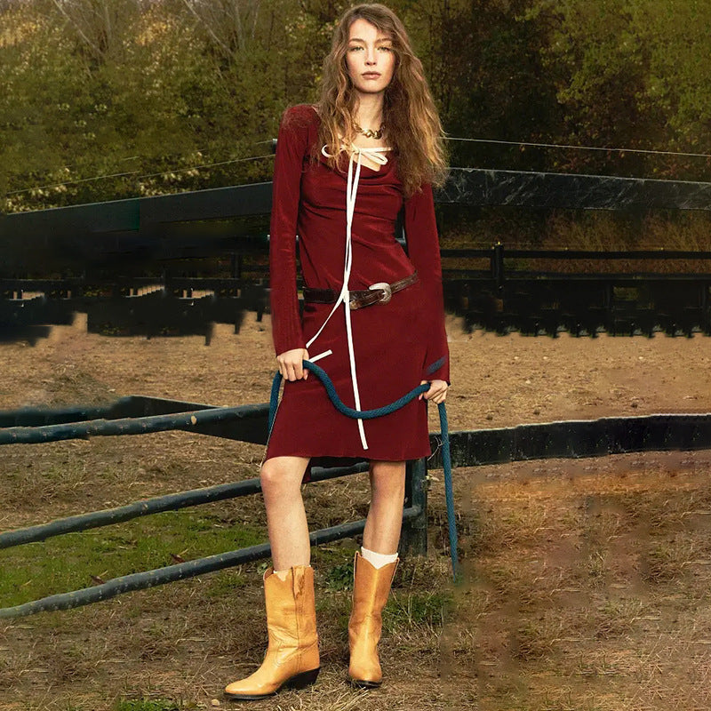 Round-Neck Long-Sleeve Dress