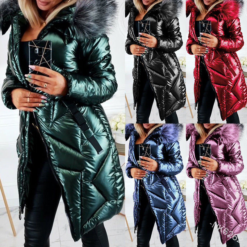 Glossy PU Big Fur Collar Jacket