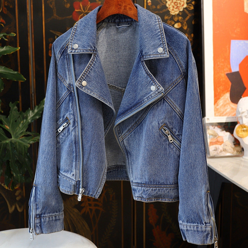 Women's Zipper Locomotive-Style Denim Jacket