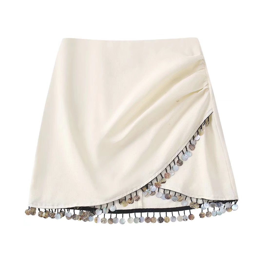 Women's Linen-Blend Beaded Wrap Skirt