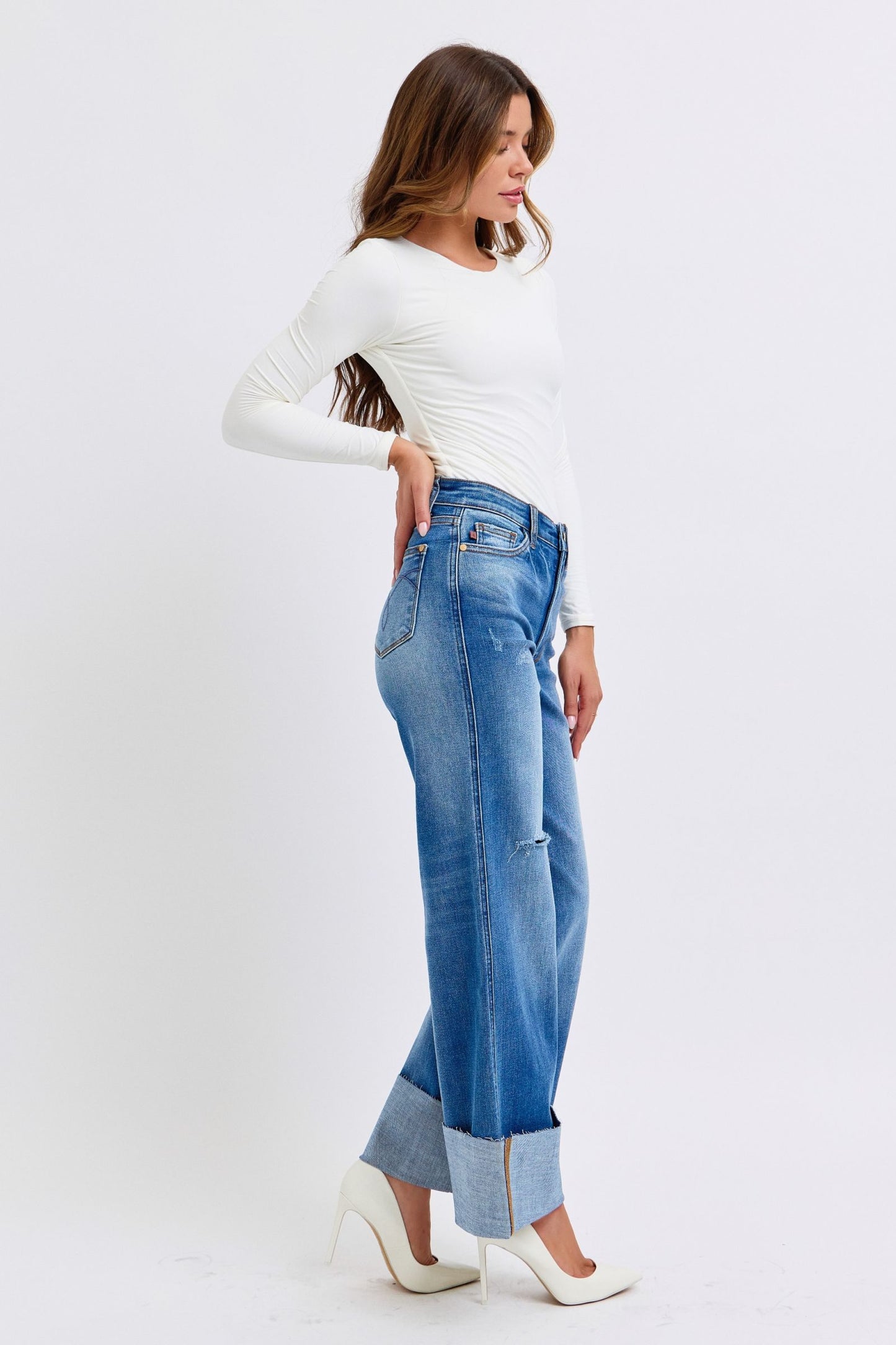 Distressed High-Waist Wide-Leg Jeans - US Only