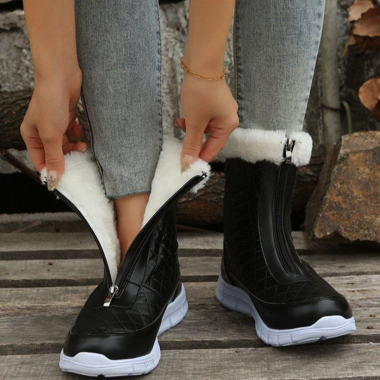 Black Boots For Women Shoes - Warm Combat Boots With Front Zipper