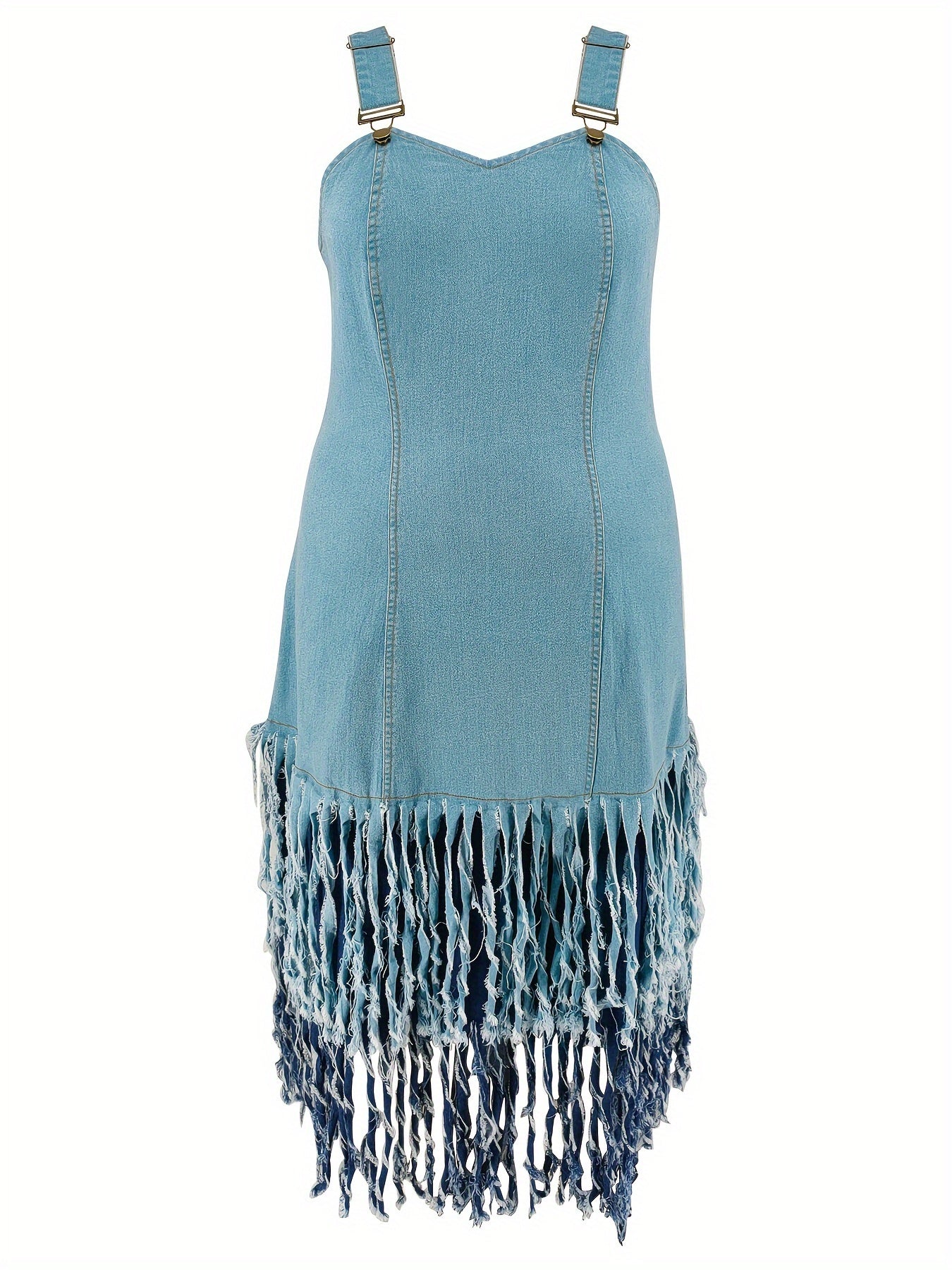 Tassels Plus-Size Fringe Denim Dress