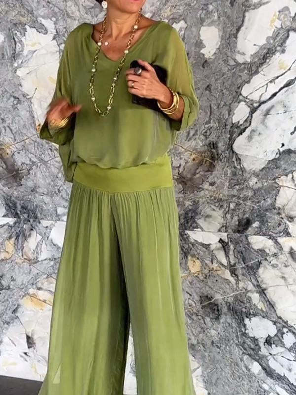 Fashionable Best-Selling Solid-Colored Chiffon Set For Women