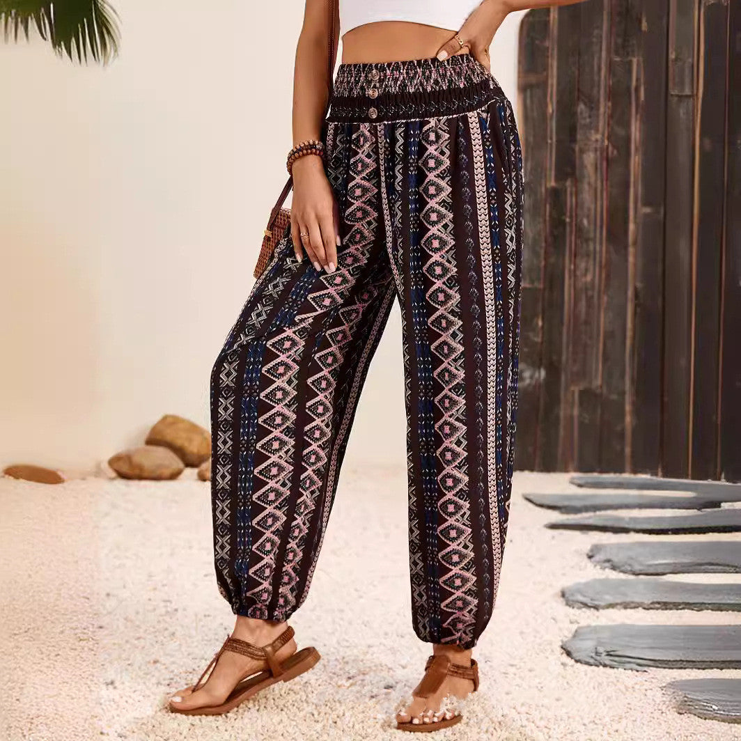 Women's Loose Slimming High-Waist Print Trousers